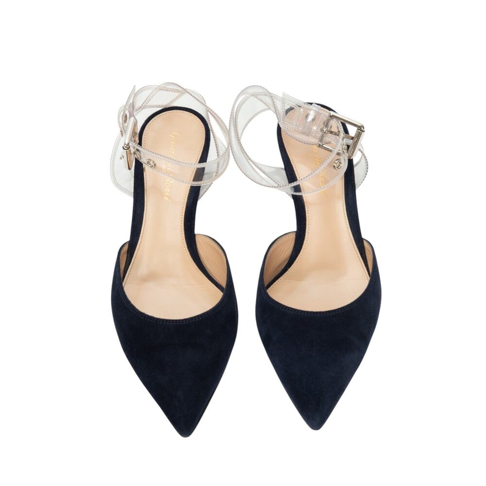 GIANVITO ROSSI Blue Suede Glyn PVC Ankle Strap Pumps Size 36.5 - Picture 2 of 4